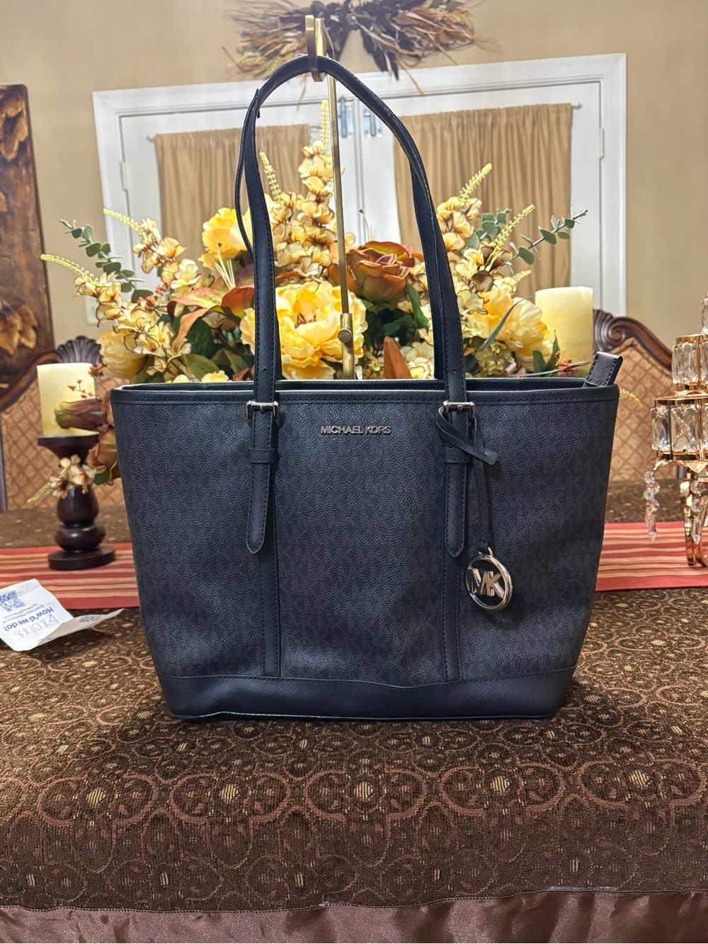 Michael Kors Navy Blue Signature Tote with MK Charm